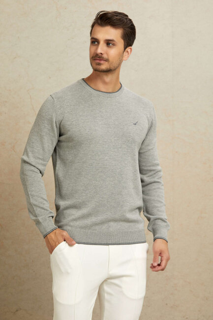 Light Grey 100% Cotton Round Neck Sweater - 6