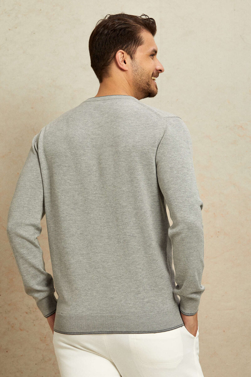 Light Grey 100% Cotton Round Neck Sweater - 7
