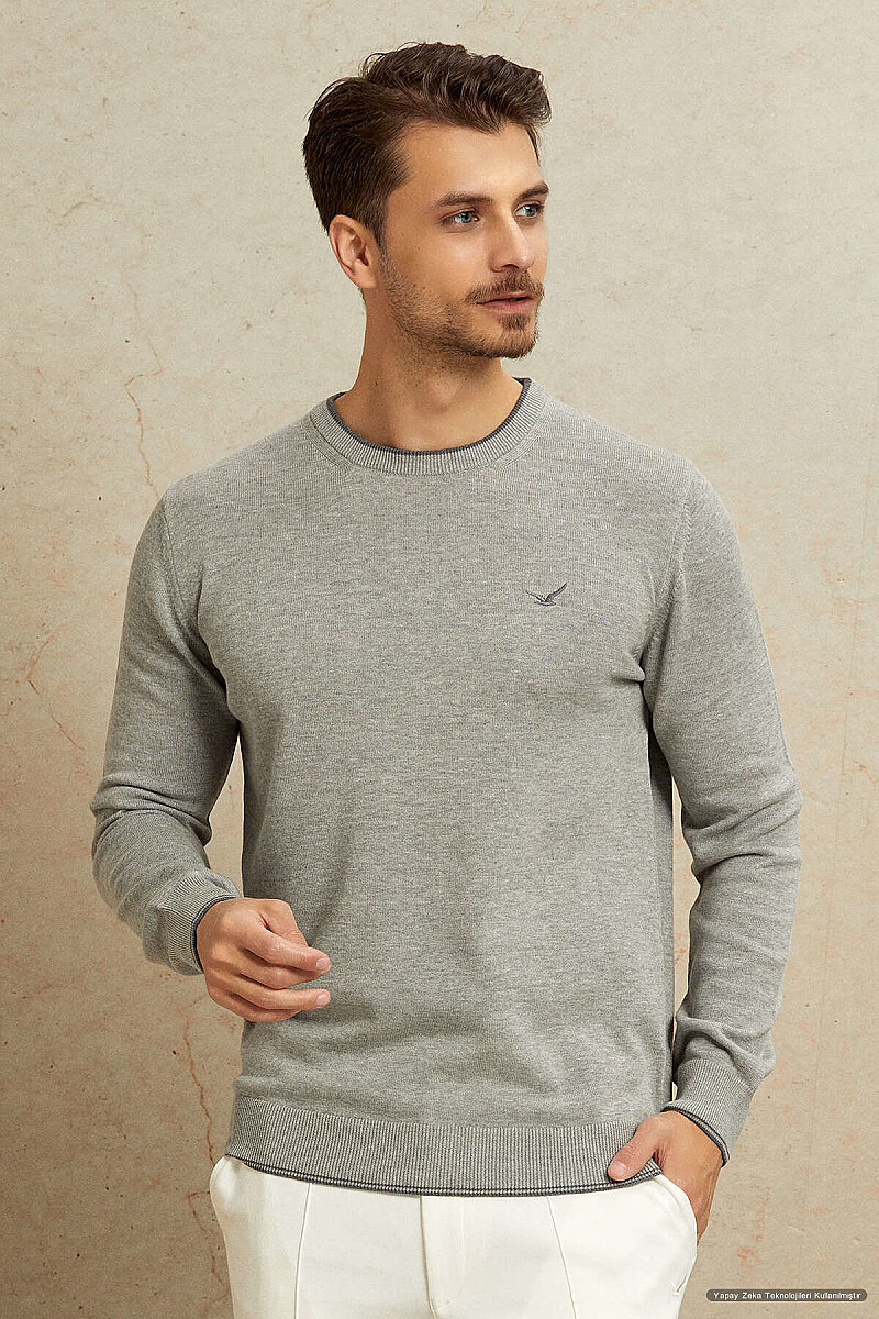 Light Grey 100% Cotton Round Neck Sweater (1)