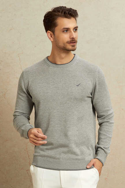 Light Grey 100% Cotton Round Neck Sweater 