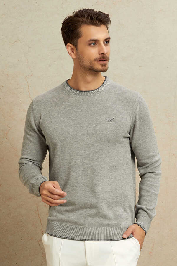 Light Grey 100% Cotton Round Neck Sweater