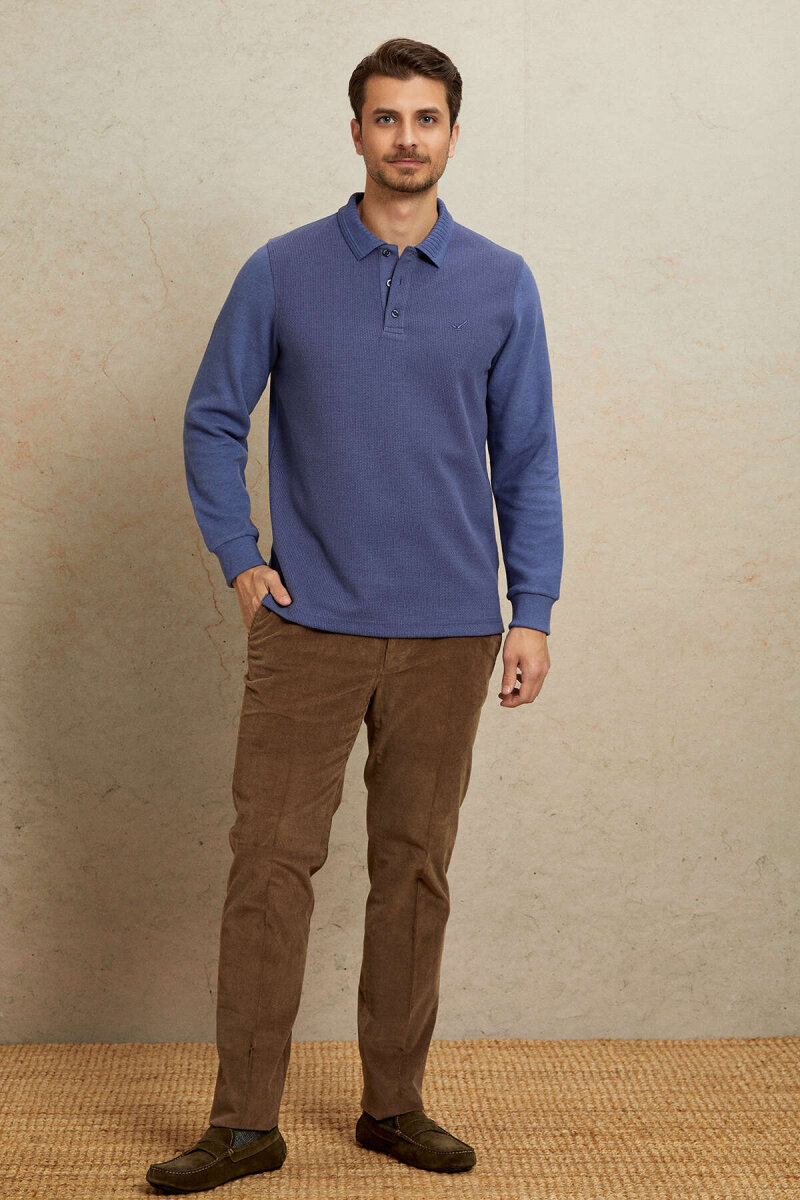 Mavi Pamuklu Polo Sweatshirt - 3