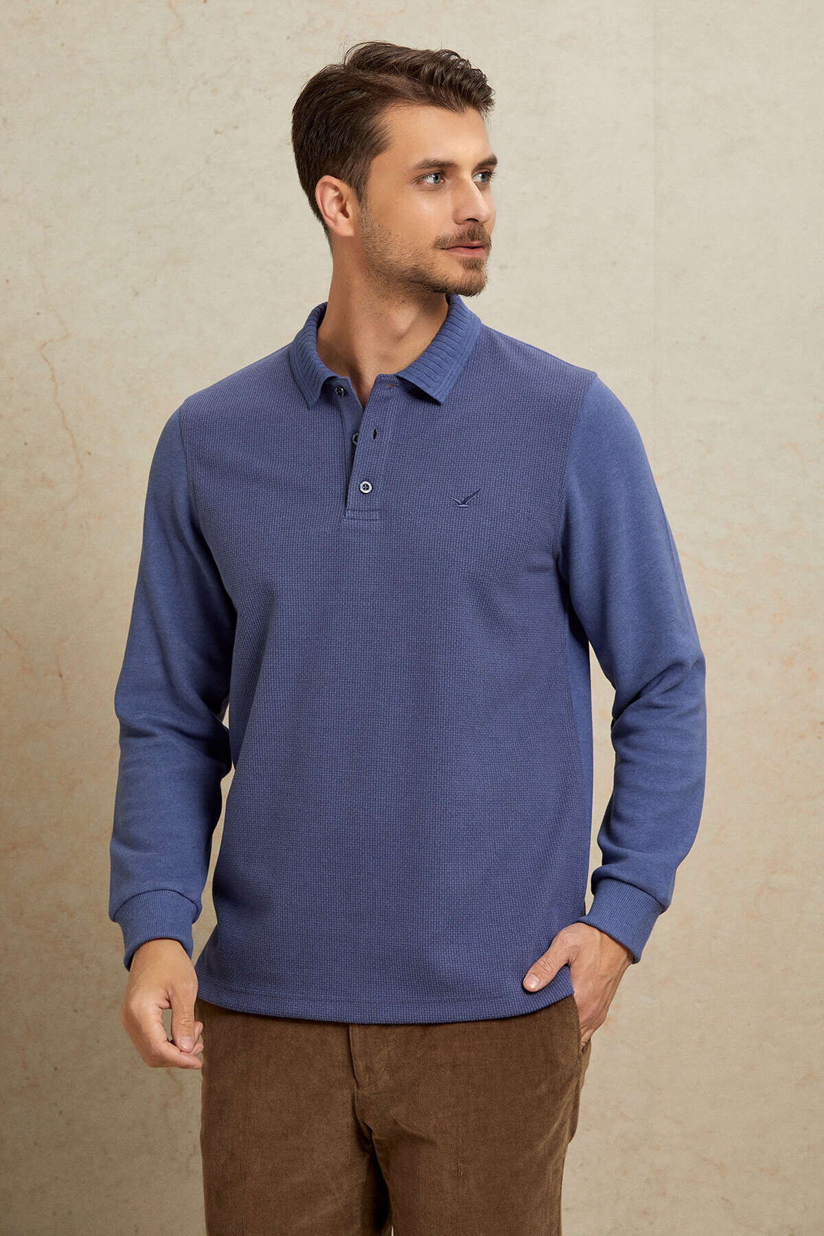 Mavi Pamuklu Polo Sweatshirt - 4