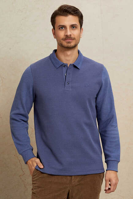 Blue Cotton Polo Sweatshirt 