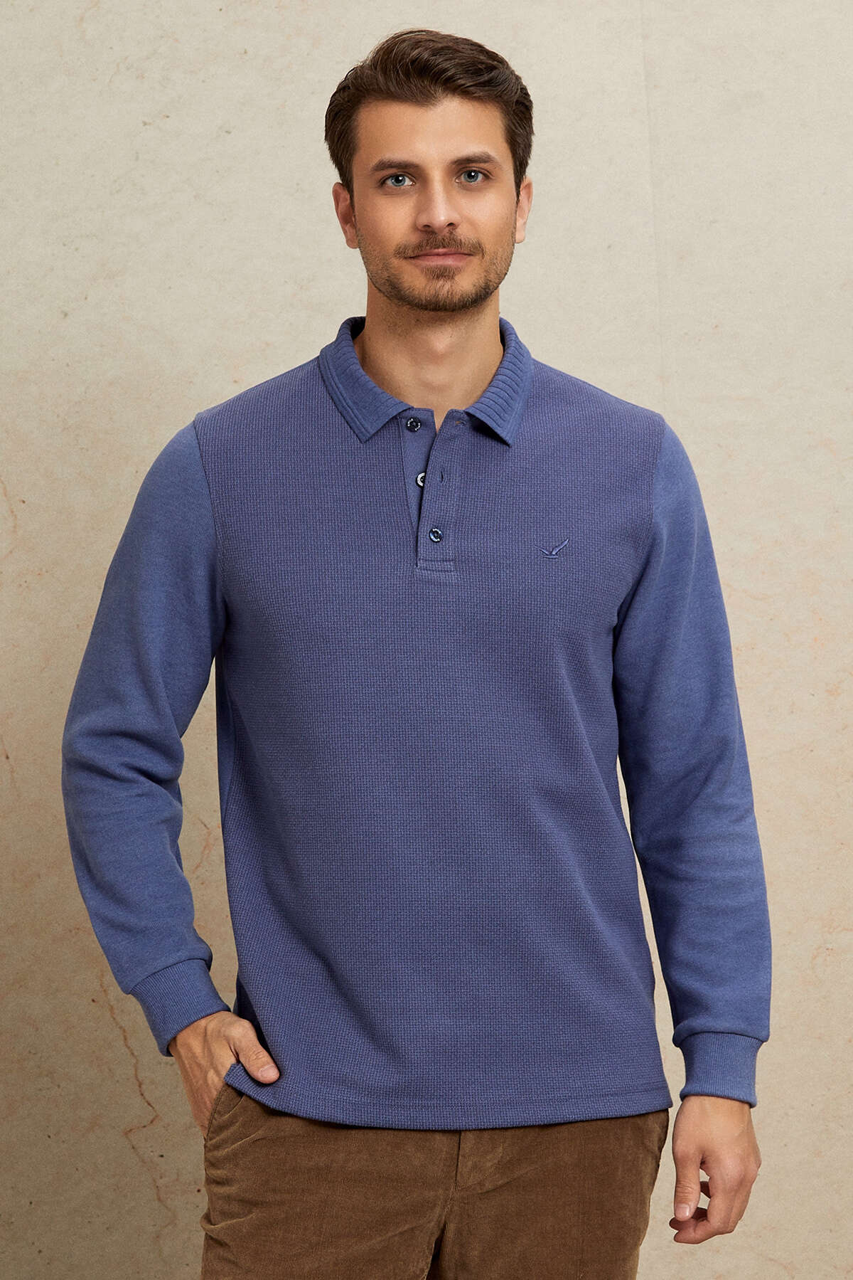 Mavi Pamuklu Polo Sweatshirt - 1