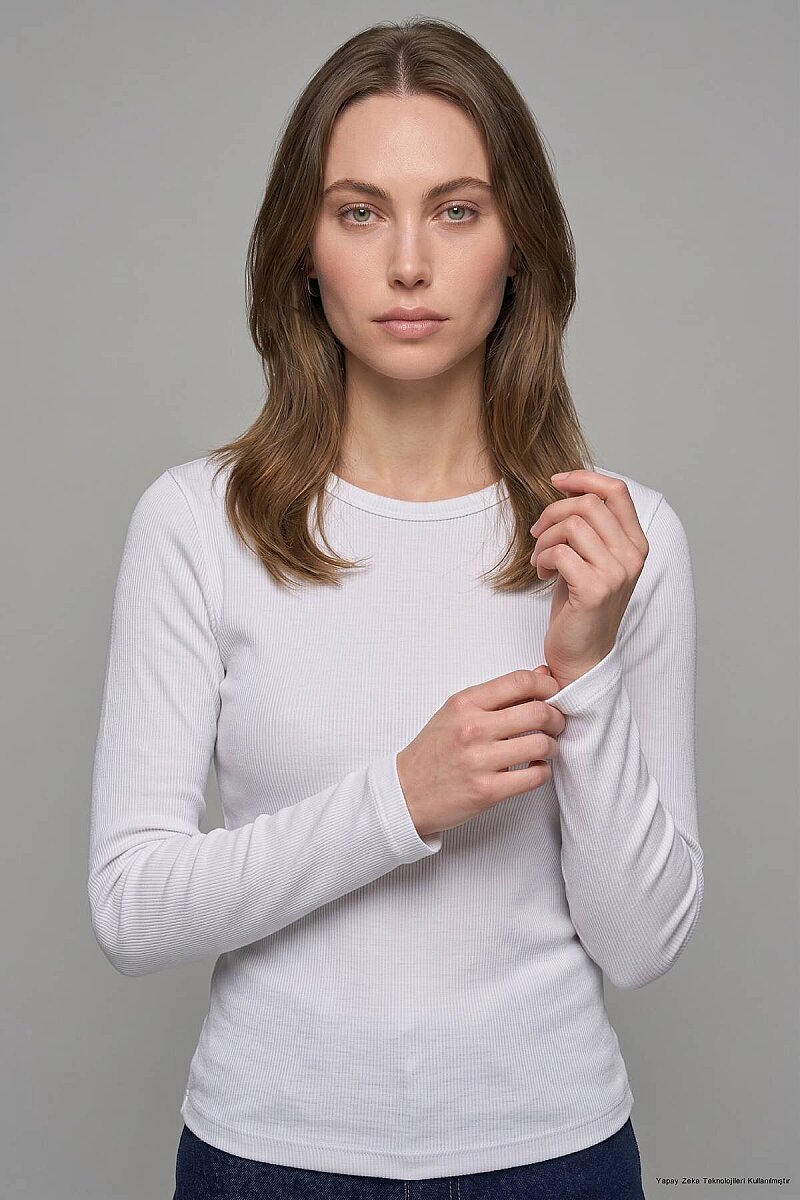 Beyaz %100 Pamuk Basic Sweatshirt