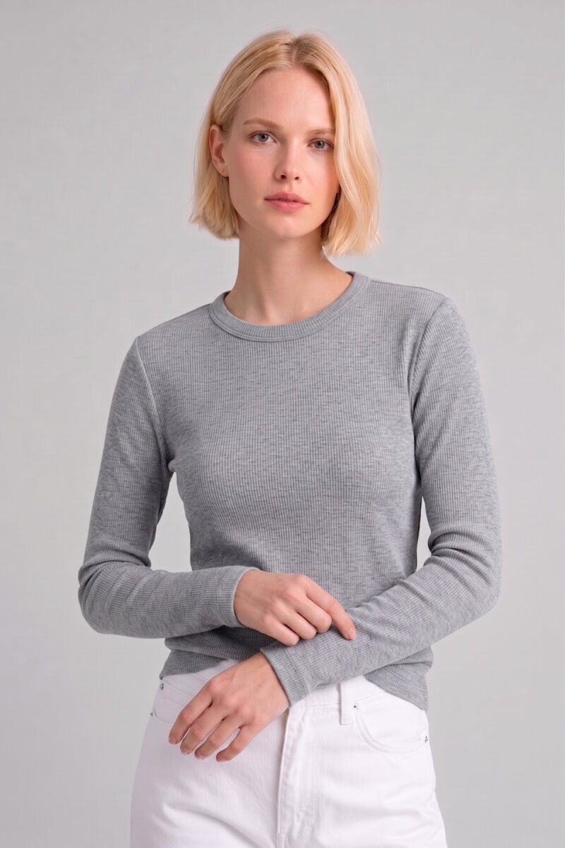 Gri %100 Pamuk Basic Sweatshirt - 1