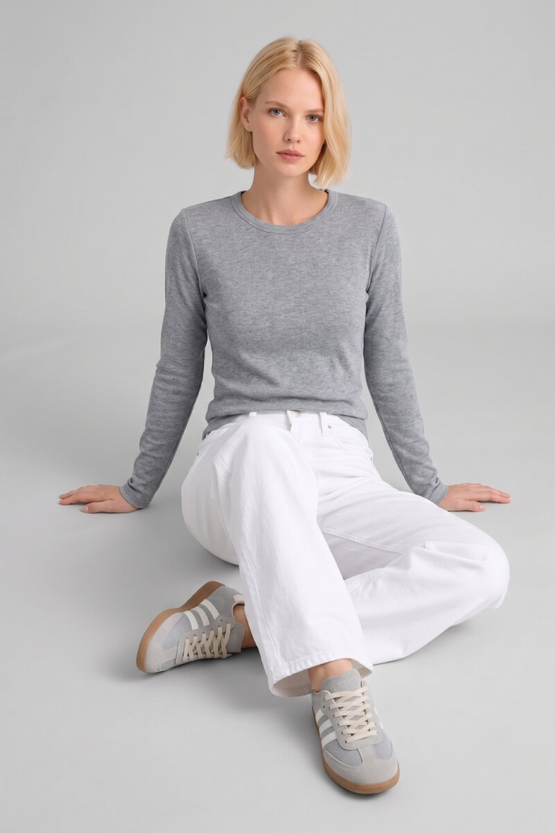 Gri %100 Pamuk Basic Sweatshirt - 3