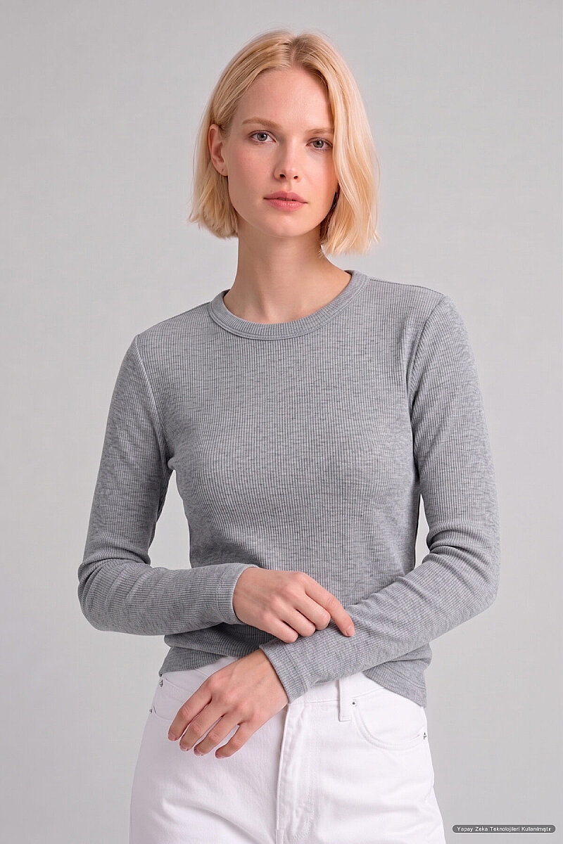 Gri %100 Pamuk Basic Sweatshirt