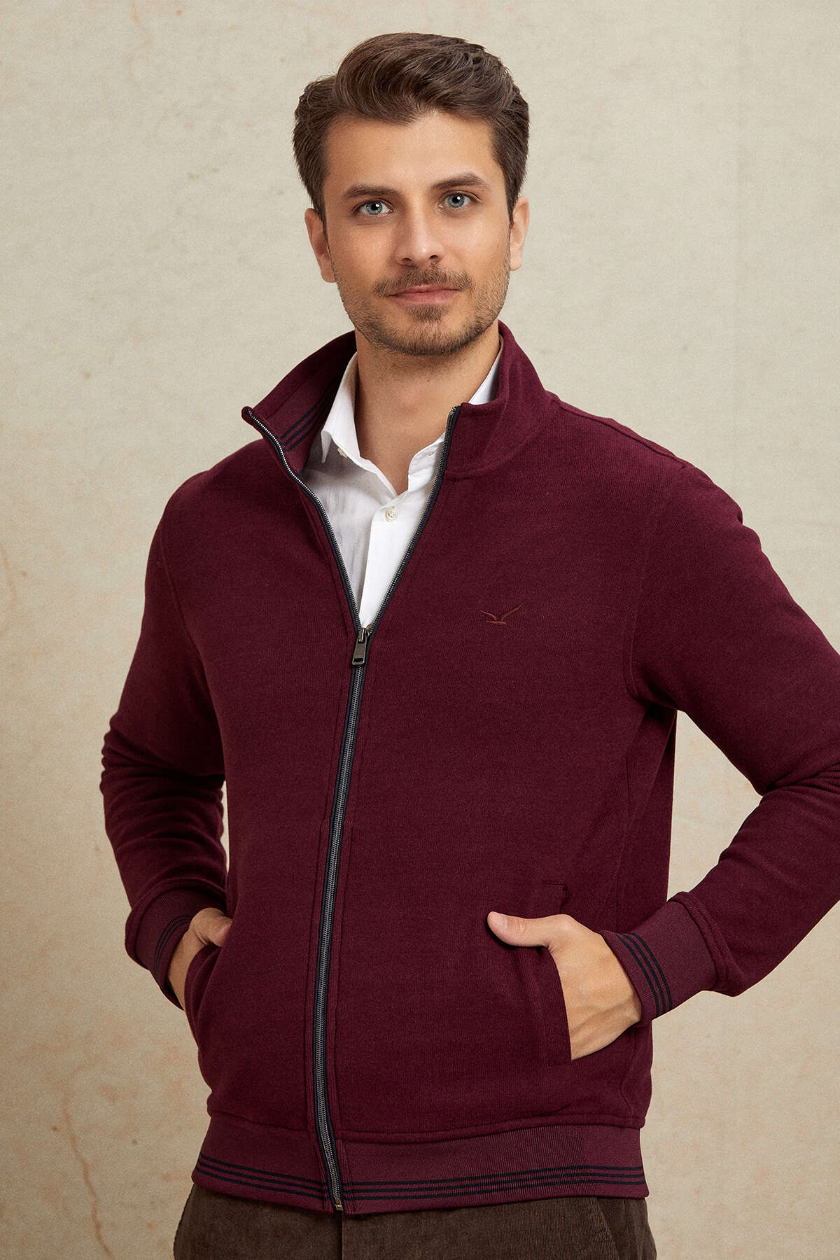 Bordo Pamuklu Sweatshirt - 1