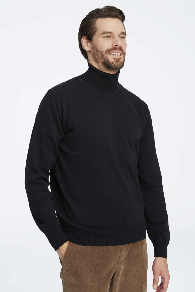 Black 100% Cotton Turtleneck Sweater - 2