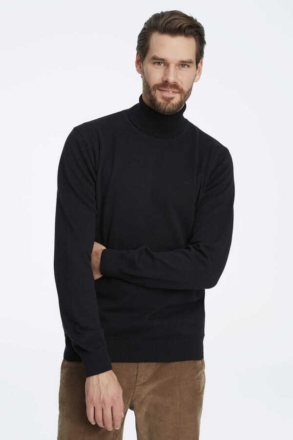 Black 100% Cotton Turtleneck Sweater - 1