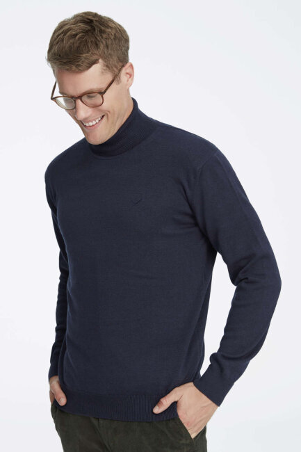 Navy Blue 100% Cotton Turtleneck Sweater - 2
