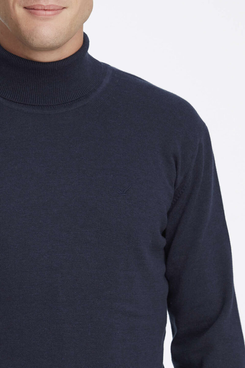 Navy Blue 100% Cotton Turtleneck Sweater - 3