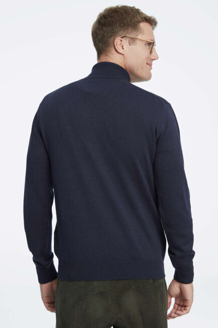 Navy Blue 100% Cotton Turtleneck Sweater - 4