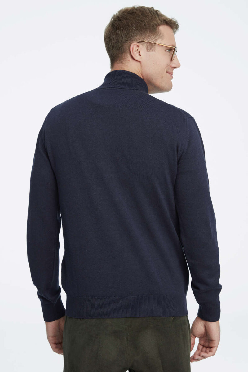 Navy Blue 100% Cotton Turtleneck Sweater - 4