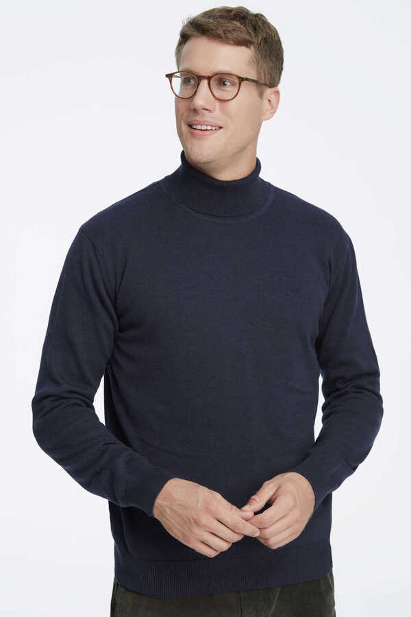Navy Blue 100% Cotton Turtleneck Sweater