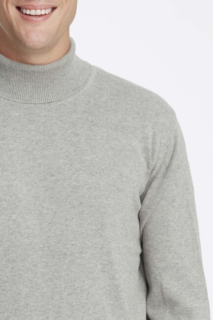 Grey Melange 100% Cotton Turtleneck Sweater - 3