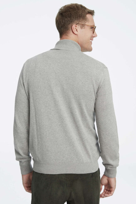Grey Melange 100% Cotton Turtleneck Sweater - 4