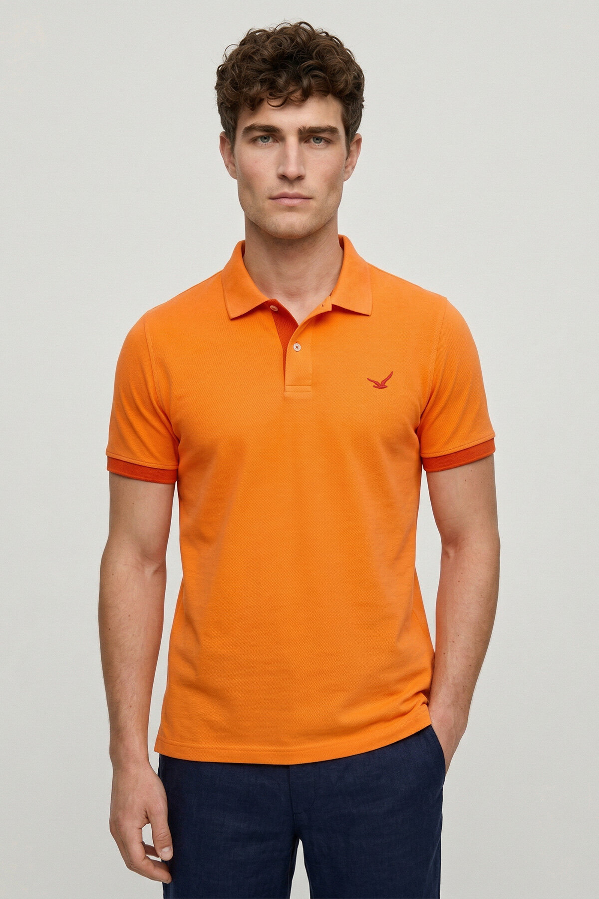Turuncu %100 Pamuk Polo Tişört - 1