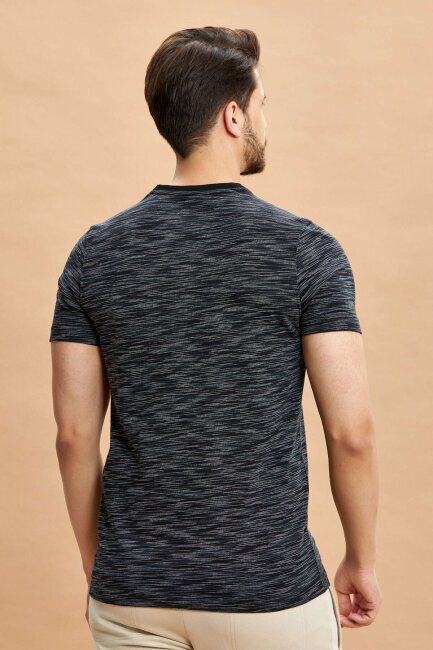 Black 100% Cotton V-Neck Patterned T-shirt - 7