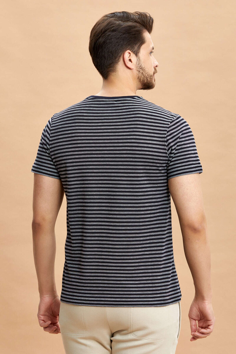 Navy Blue 100% Cotton V-Neck T-shirt - 7