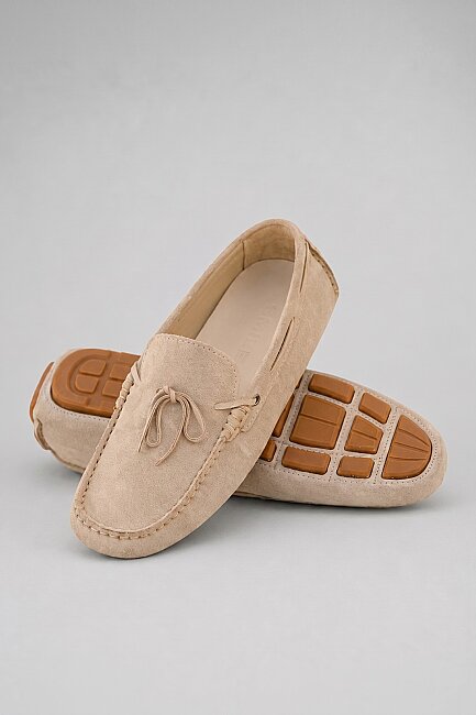 Bej %100 Deri Loafer Ayakkabı