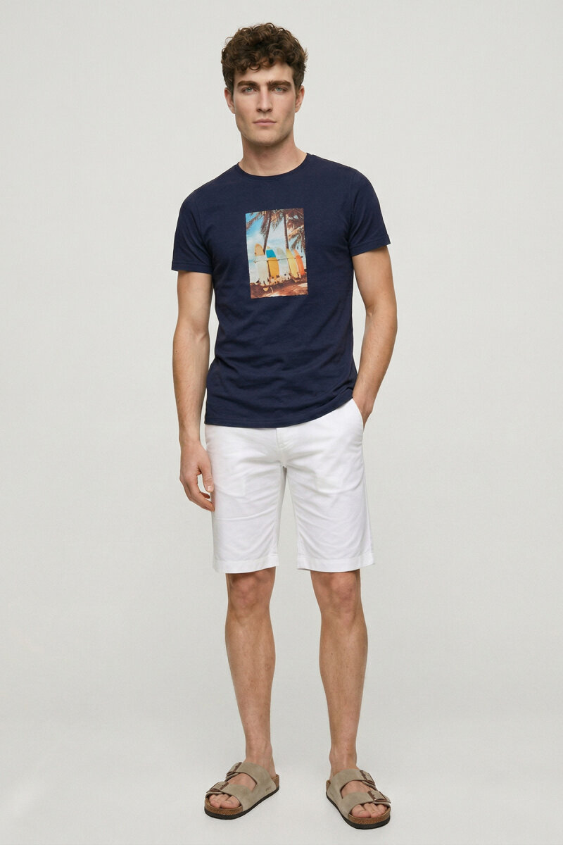 Navy Blue 100% Cotton Printed T-shirt - 5