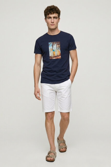 Navy Blue 100% Cotton Printed T-shirt - 2