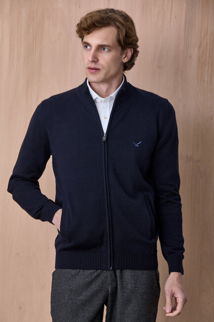 Lacivert %100 Pamuk Örgü Hırka 