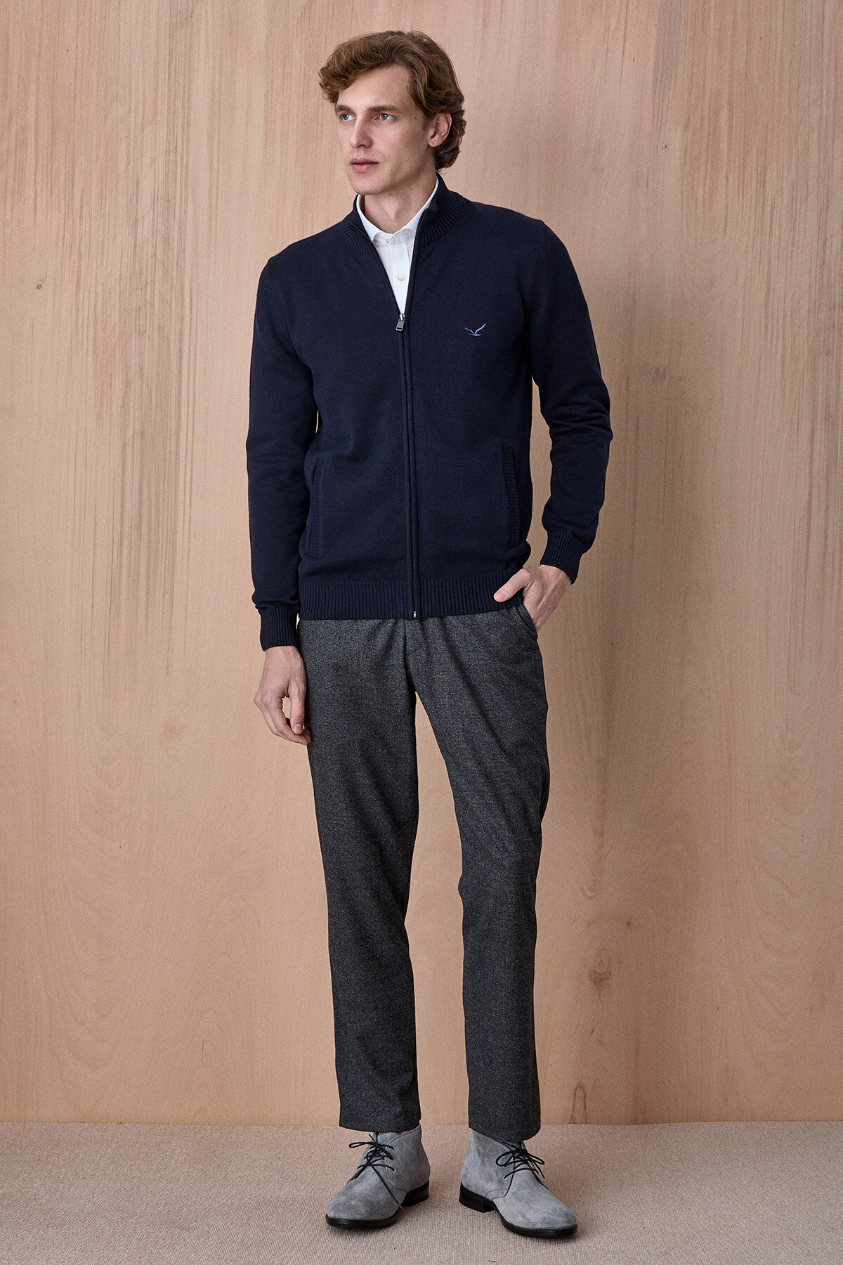 Lacivert %100 Pamuk Örgü Hırka - 3