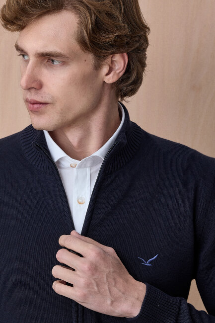 Lacivert %100 Pamuk Örgü Hırka - 2