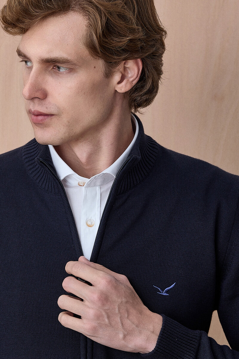 Lacivert %100 Pamuk Örgü Hırka - 2