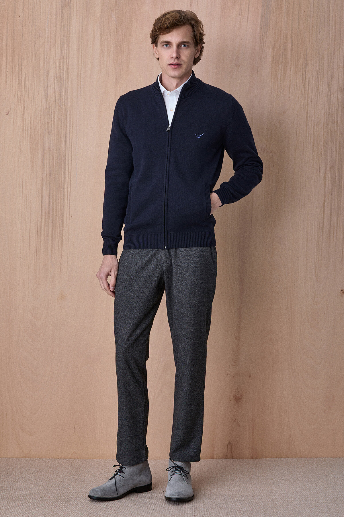 Lacivert %100 Pamuk Örgü Hırka - 5