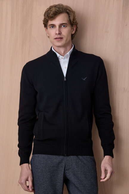 Siyah %100 Pamuk Örgü Hırka - 1