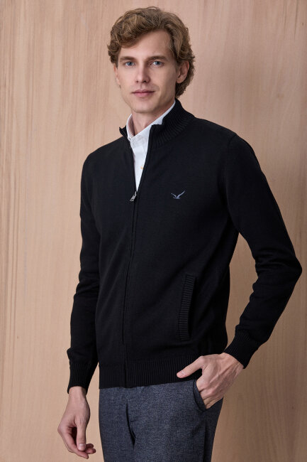 Siyah %100 Pamuk Örgü Hırka - 5