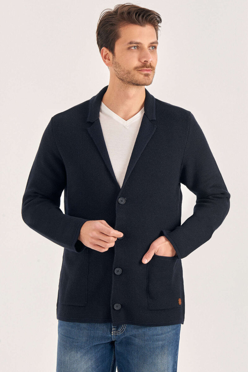 Navy Blue Wool Knitted Jacket (1)