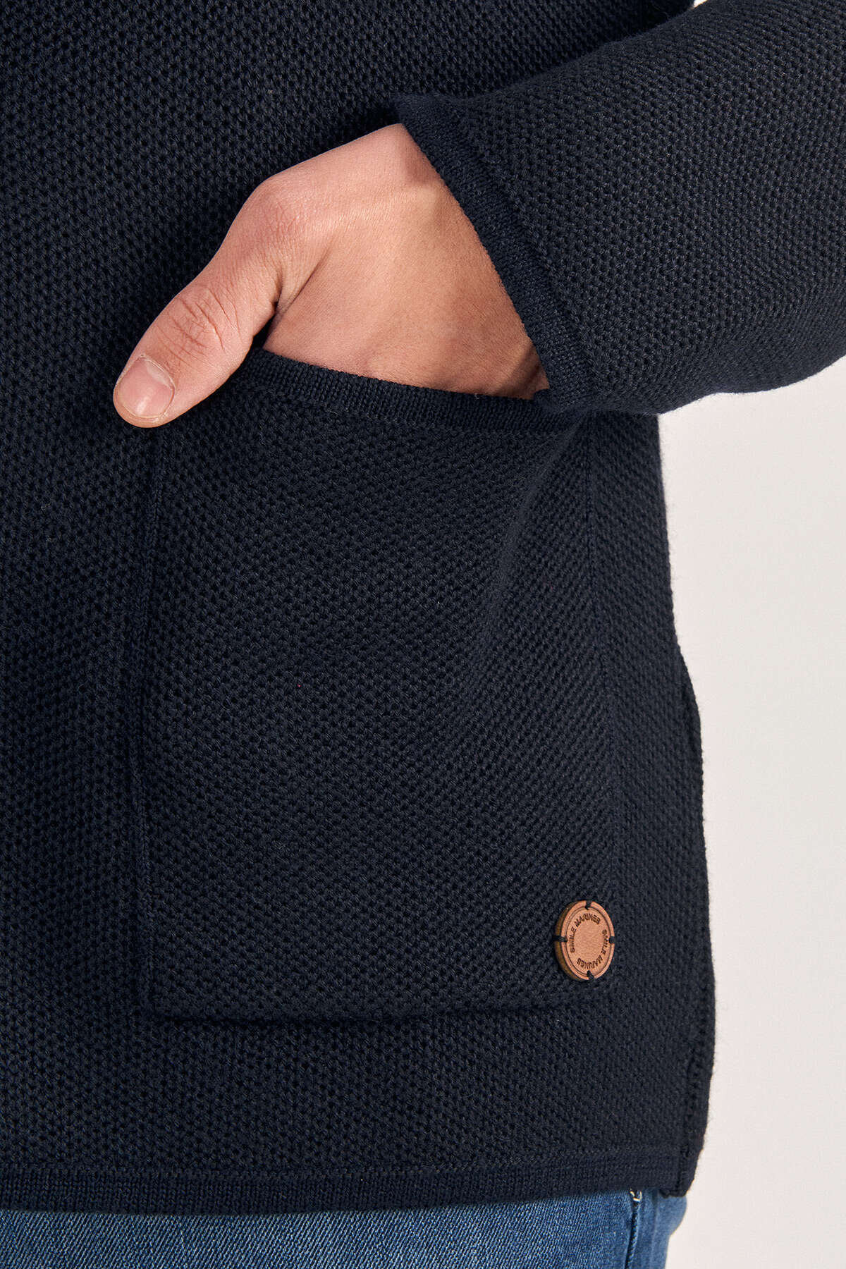 Navy Blue Wool Knitted Jacket - 4