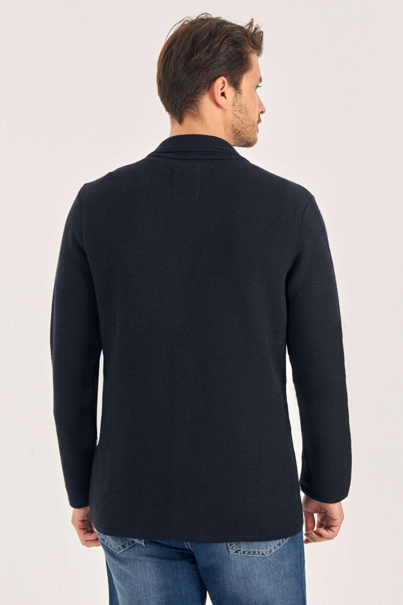 Navy Blue Wool Knitted Jacket - 6