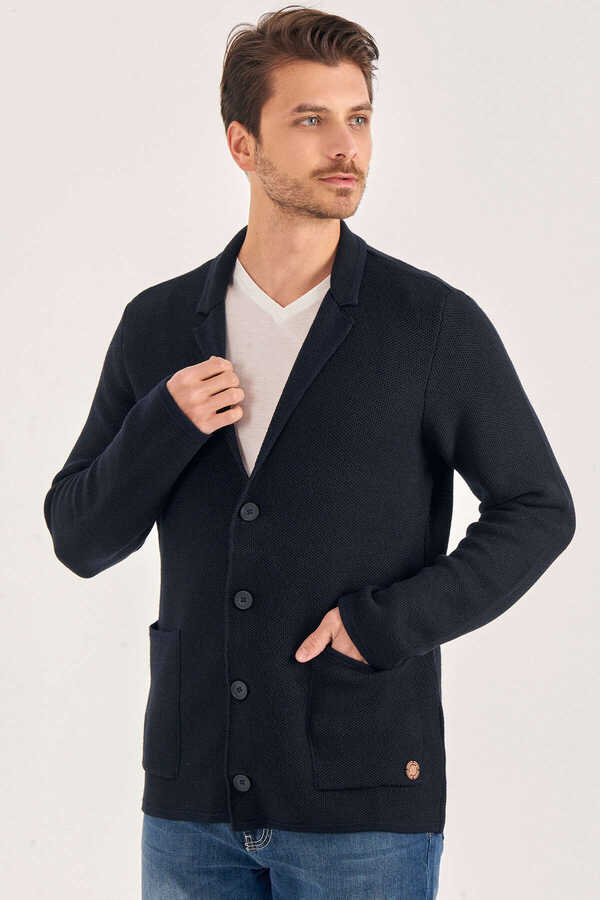 Navy Blue Wool Knitted Jacket