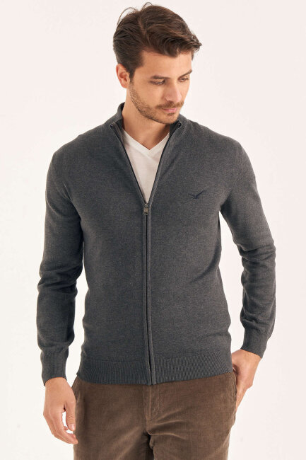 Dark Grey 100% Cotton Zip-Up Knit Jacket - 2