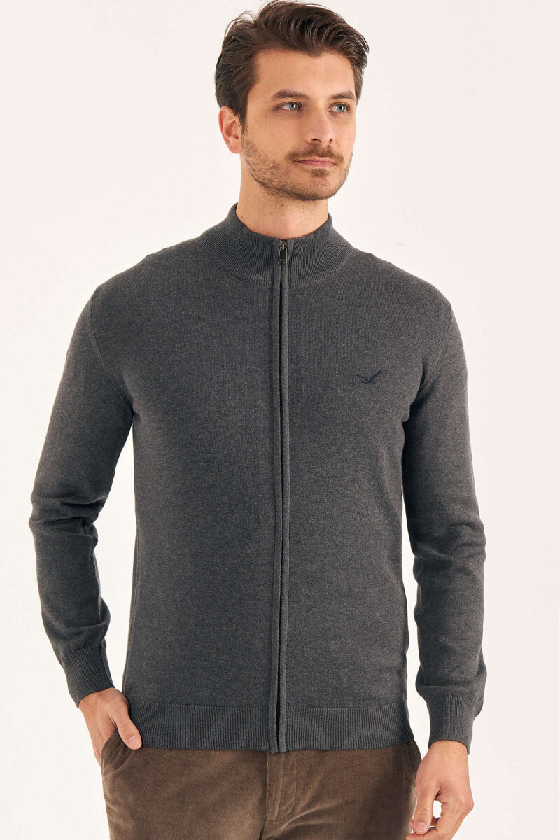 Dark Grey 100% Cotton Zip-Up Knit Jacket - 3