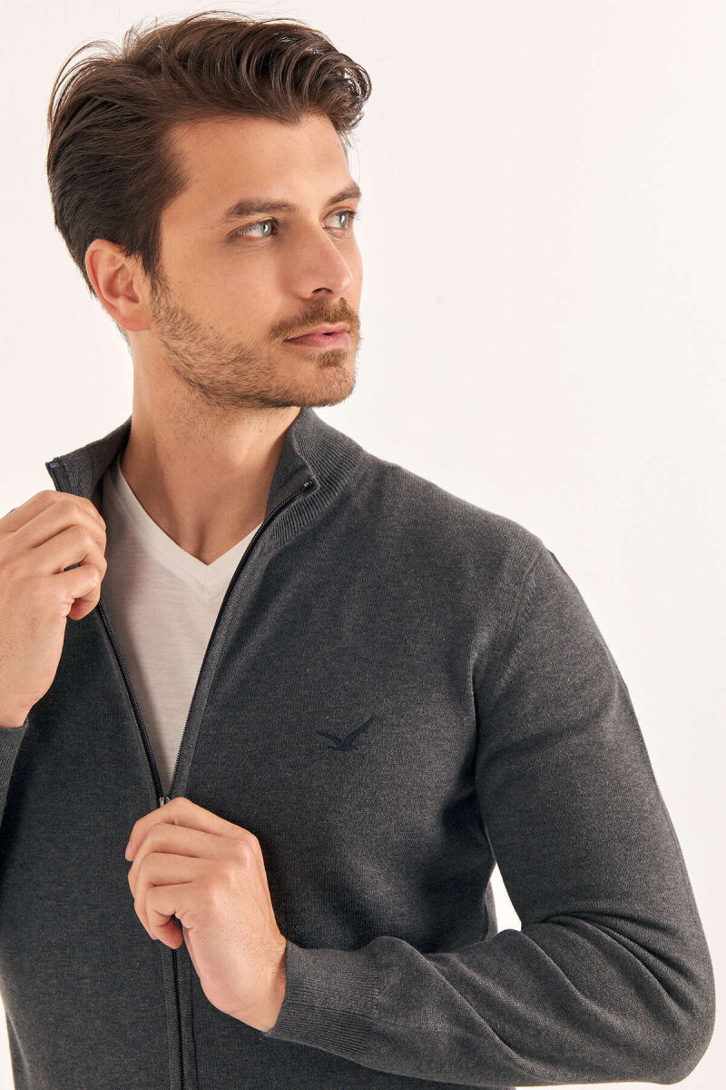 Dark Grey 100% Cotton Zip-Up Knit Jacket - 4