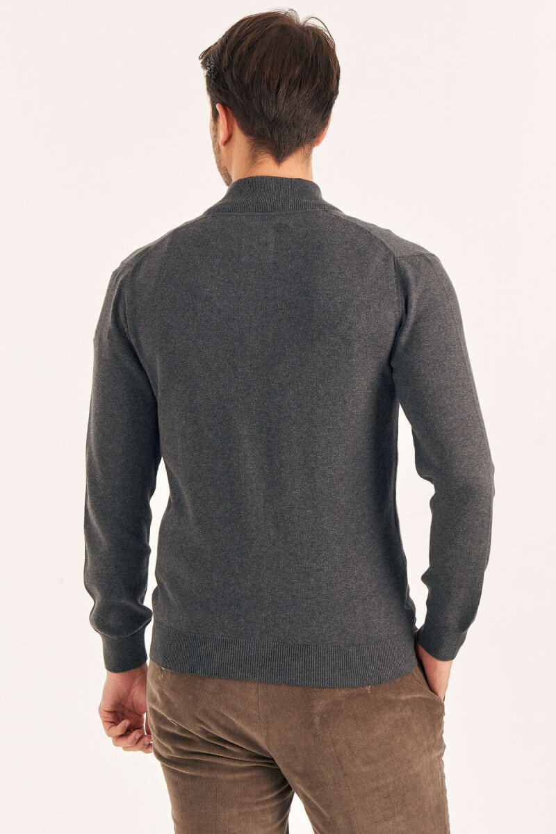 Dark Grey 100% Cotton Zip-Up Knit Jacket - 5