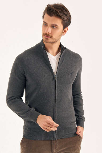 Dark Grey 100% Cotton Zip-Up Knit Jacket - 1