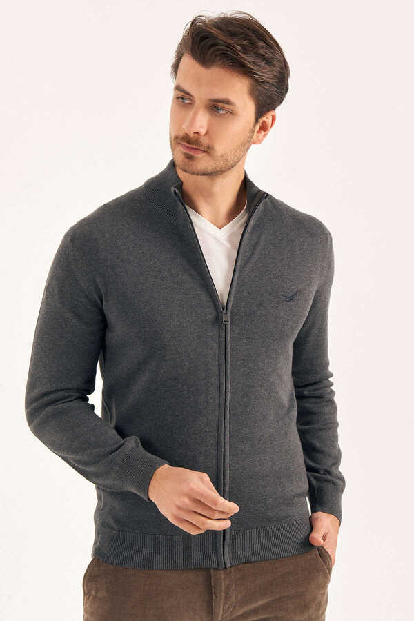 Dark Grey 100% Cotton Zip-Up Knit Jacket - 1