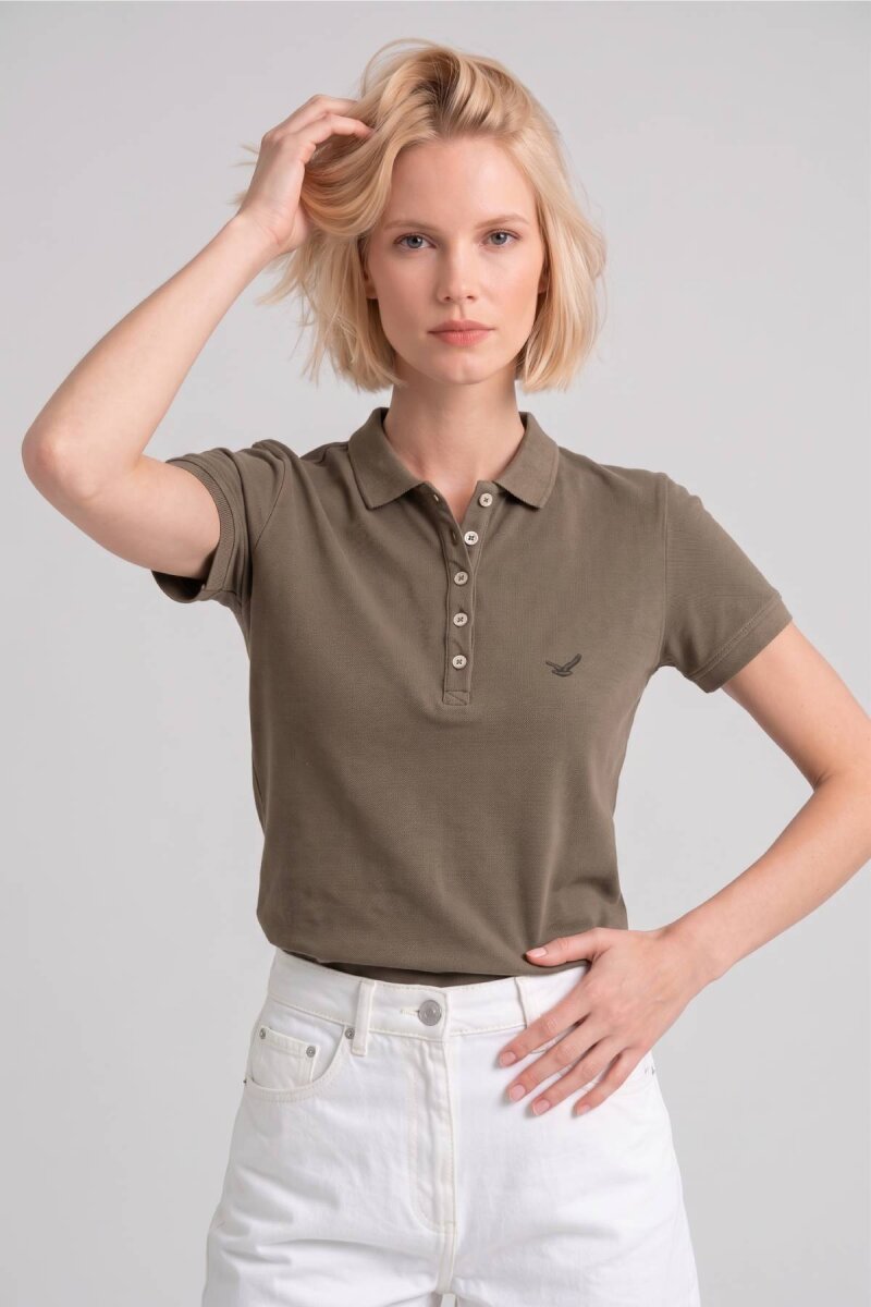 Kahverengi %100 Pamuk Polo Tişört - 1