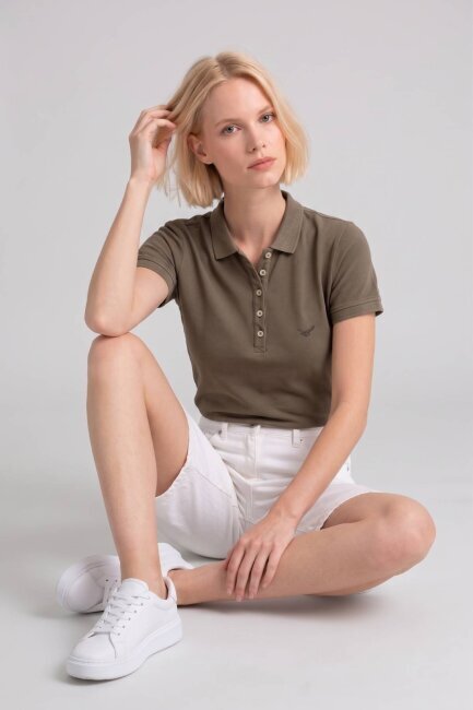 Kahverengi %100 Pamuk Polo Tişört - 3