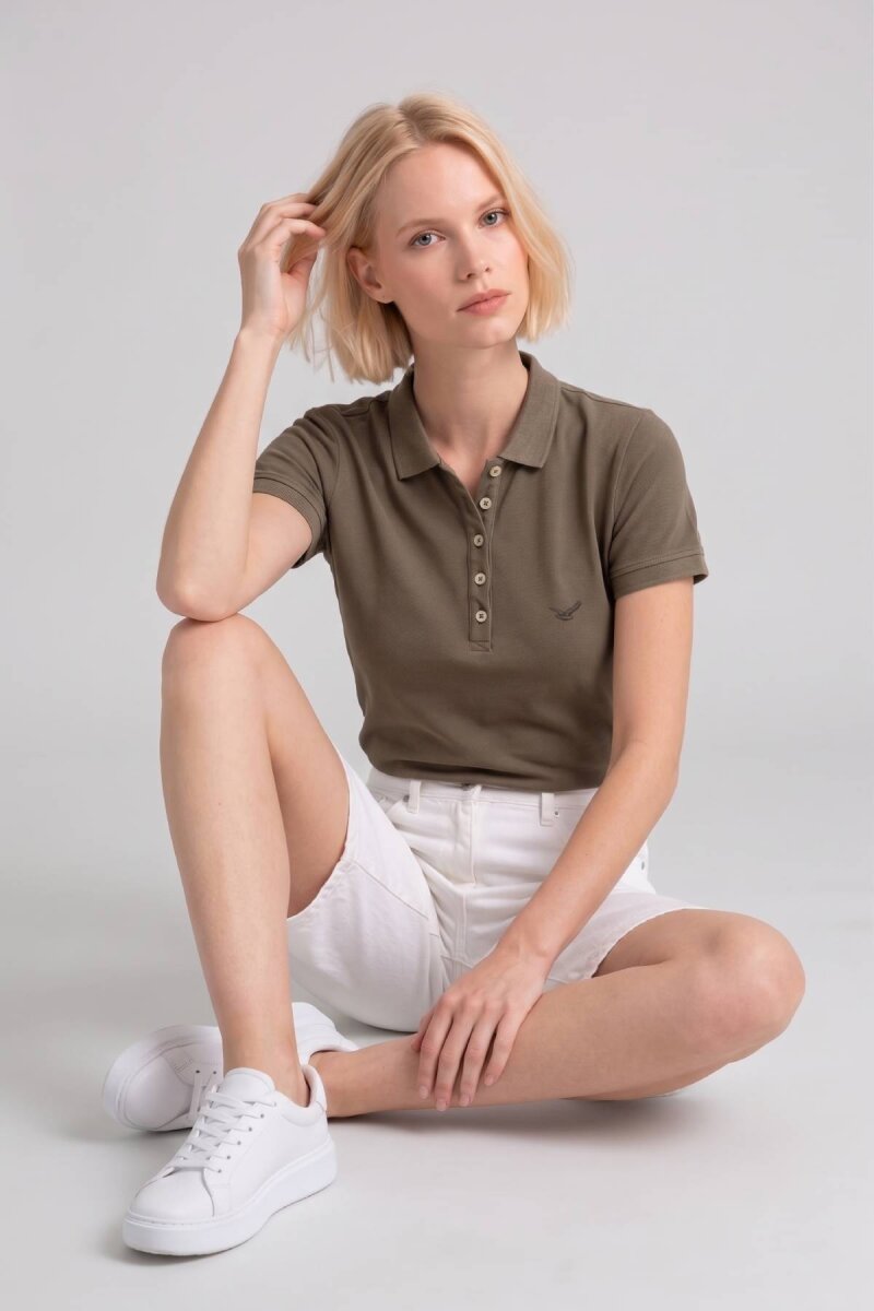 Kahverengi %100 Pamuk Polo Tişört - 3