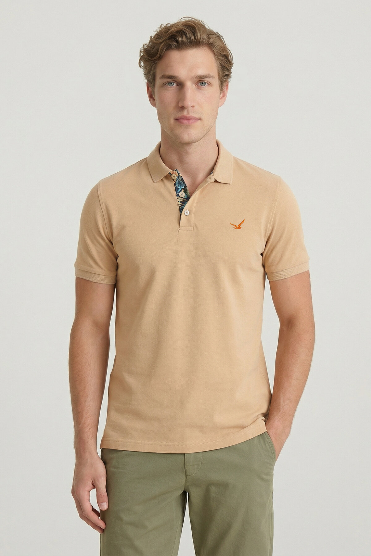 Bej %100 Pamuk Polo Tişört - 1